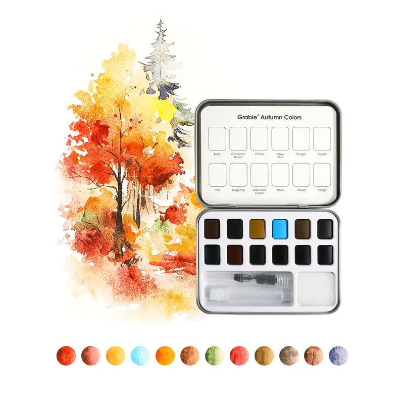 Watercolor Pocket Set Of 12 With Brush - Autumn Colors