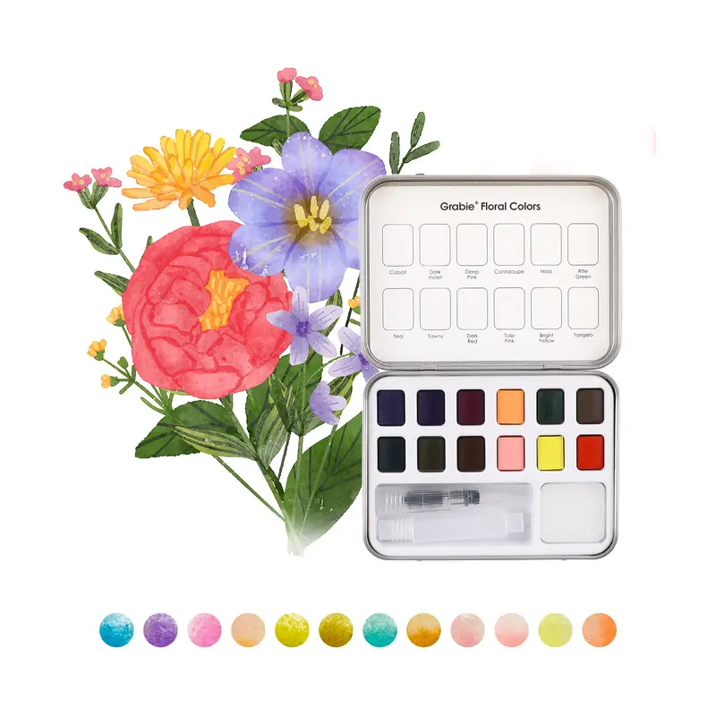 Watercolor Pocket Set Of 12 With Brush - Floral Colors