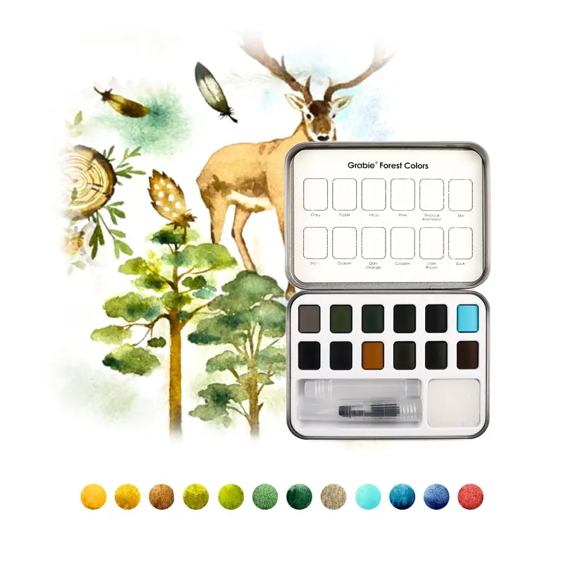 Watercolor Pocket Set Of 12 With Brush - Forest Colors