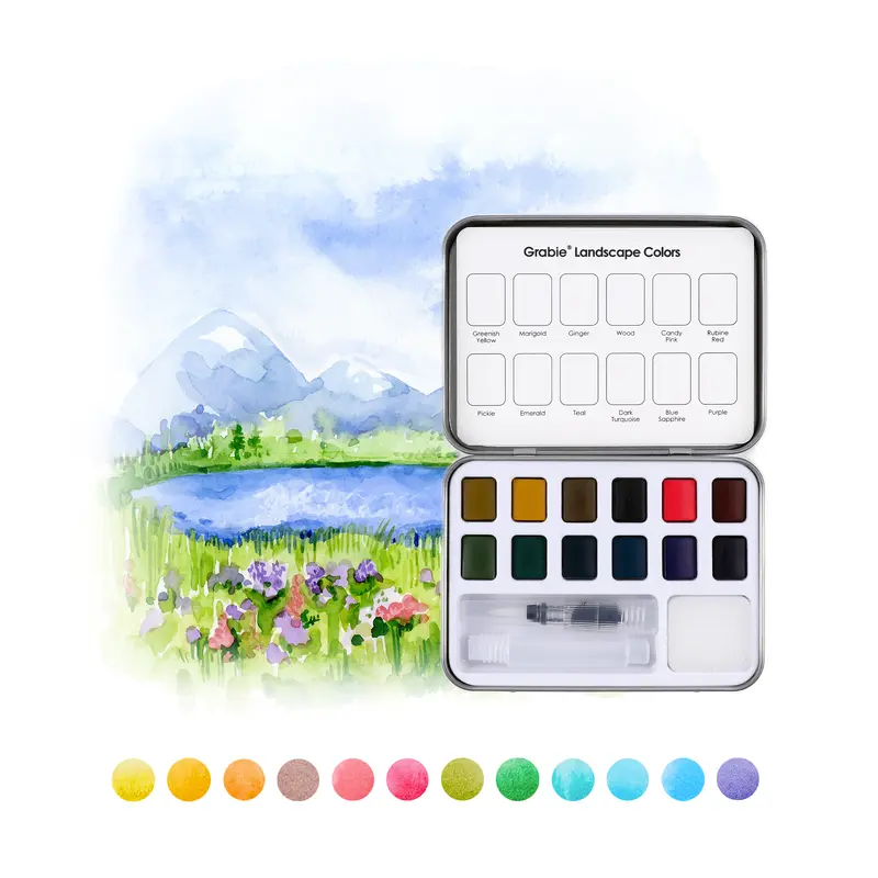 Watercolor Pocket Set Of 12 With Brush - Landscape Colors