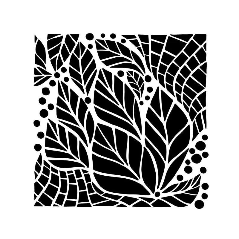 Mixed Media Stencil - Abstract Leaves, 6 x 6 in.