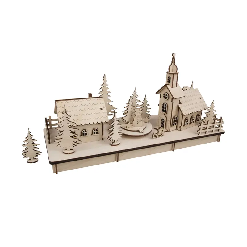 Wooden Building Set - Winter Village, 84 Pieces