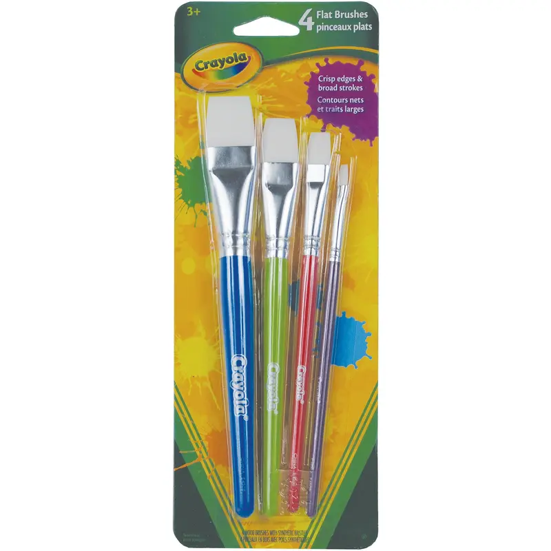 4-Pack White Taklon Paintbrushes - Flat