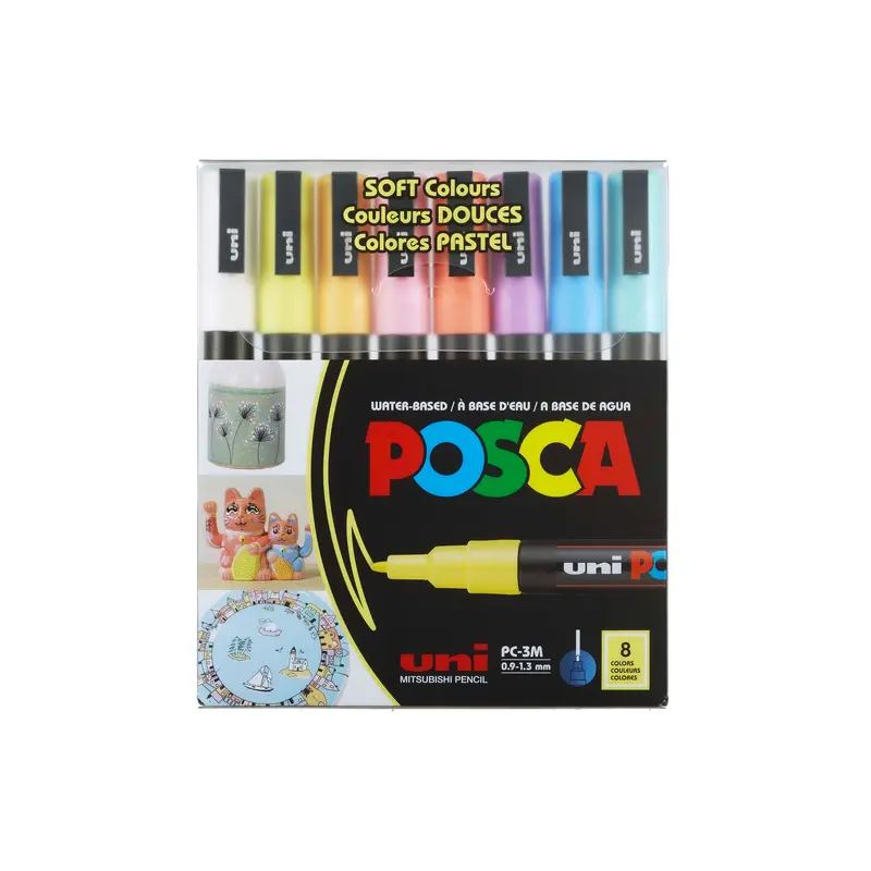 8-Piece Posca Marker Set - Fine Tip, Soft Colours