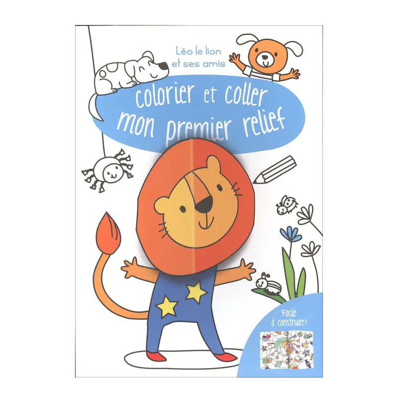 Colorier et coller mon premier relief : Lo le lion et ses amis