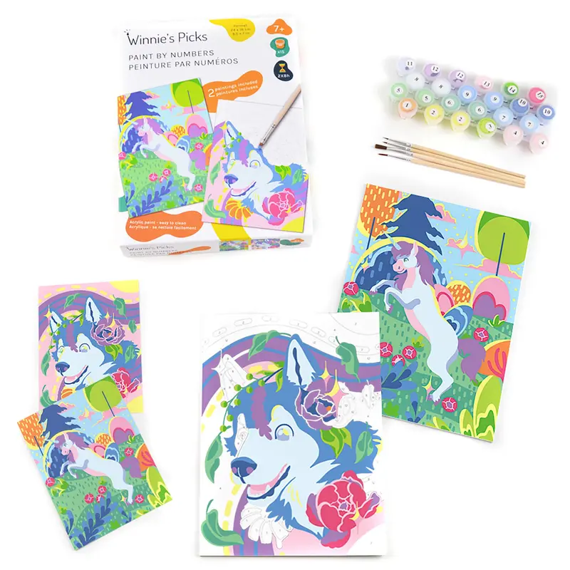 Kids Paint by Number Kit - Husky & Unicorn
