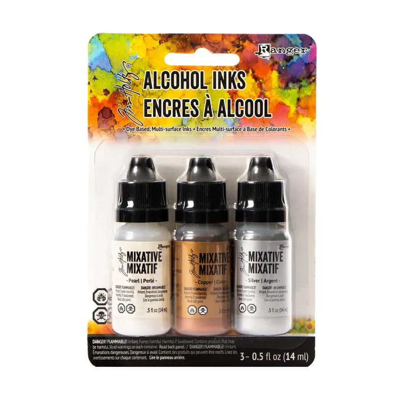 3-Pack Alcohol Inks - Silver/Pearl/Copper