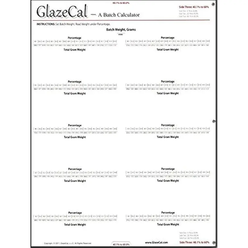 WiziWig GlazeCal : Gram and Percentage Converter for Glaze Formulas