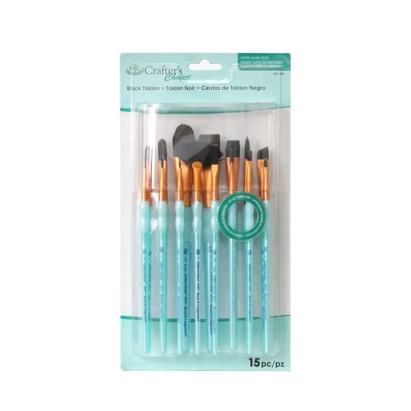 15-Pack Black Taklon Paintbrushes