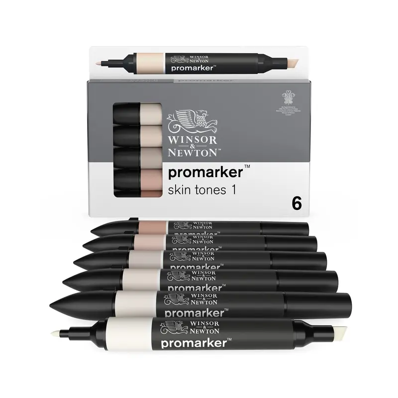 6-Piece Double-Tip Promarker Marker Set in Assorted Skin Tone Colors - Bullet and Chisel Tip