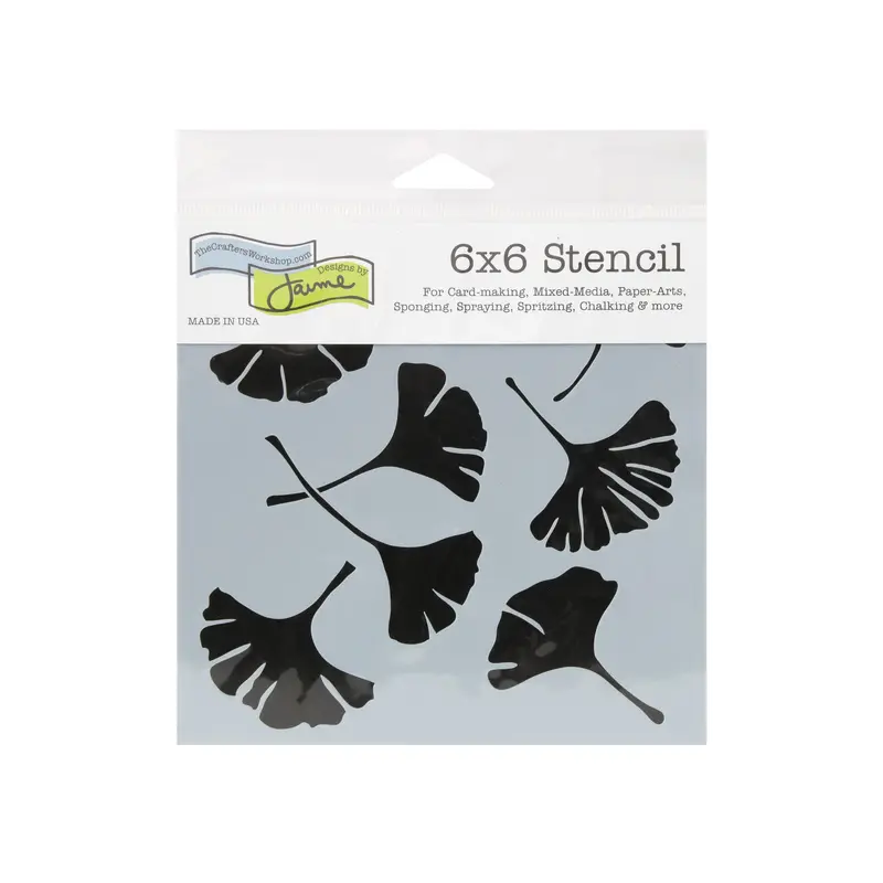 Plastic Stencil - Gingo Leaves, 6 x 6 in