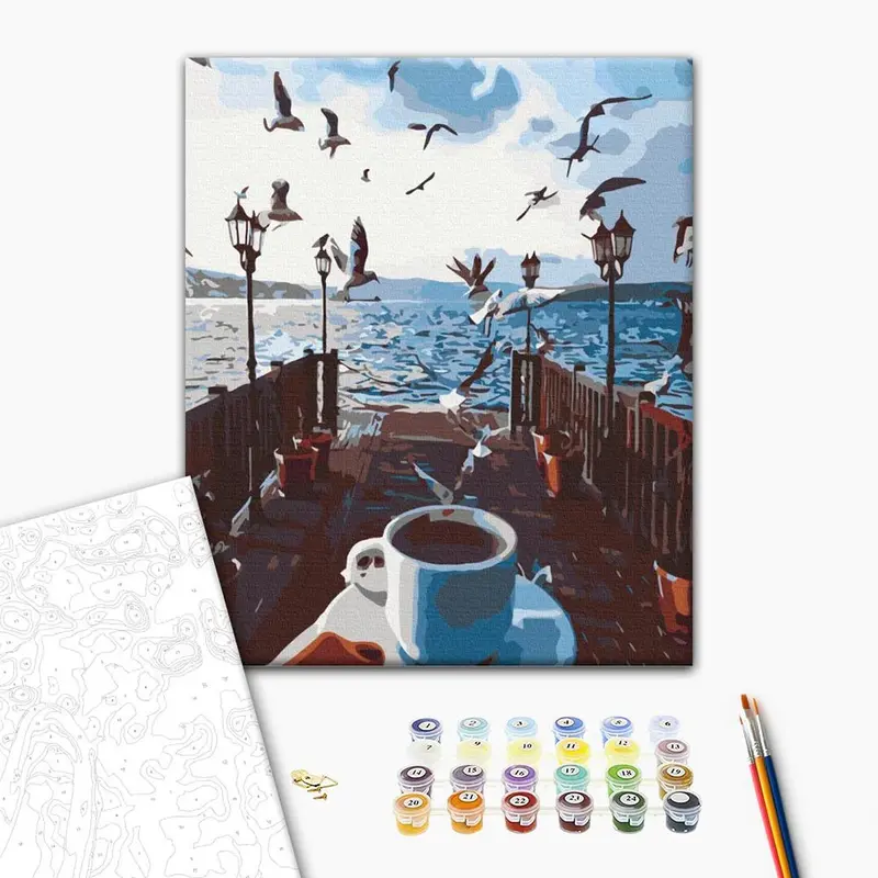 Paint by Numbers Kit - "Coffee on the Pier"