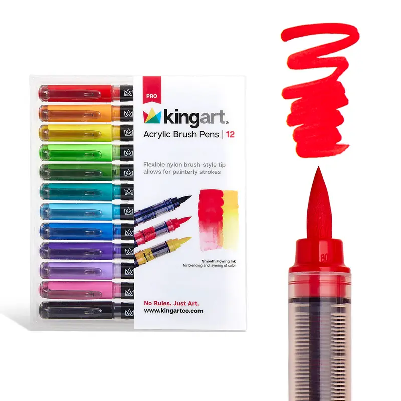 Acrylic Paint Brush Tip Pens - 12 Bright Colors