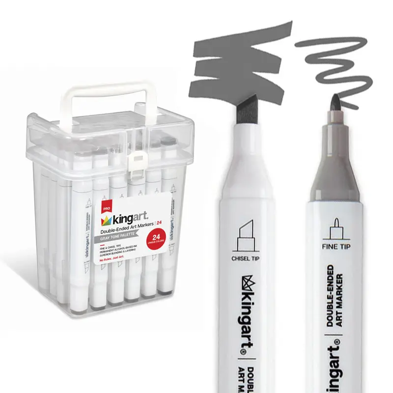 Double-Ended Alcohol Markers - 24 Gray Tone Colors