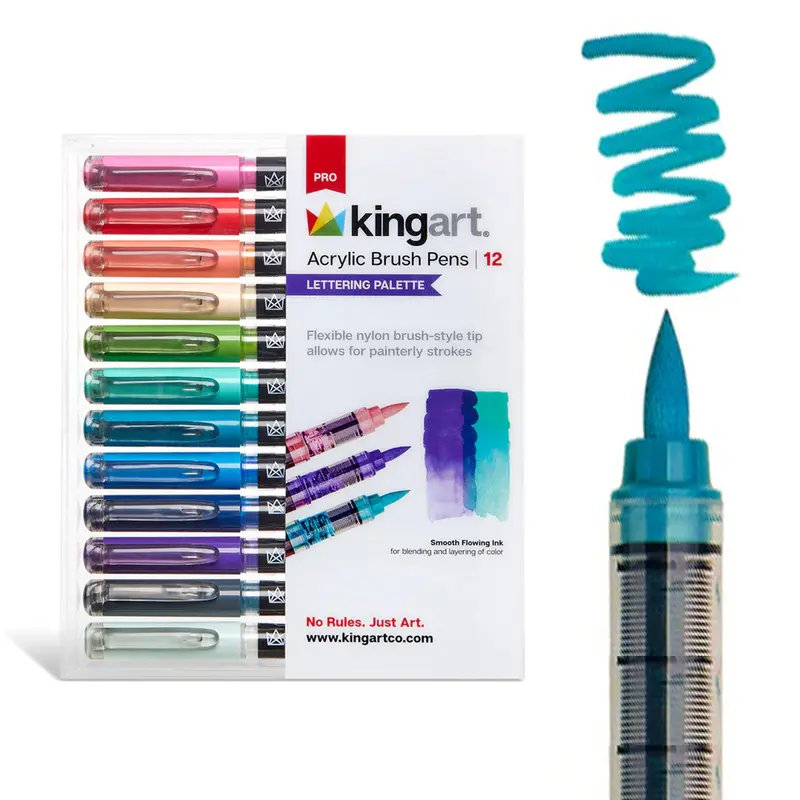 Acrylic Paint Brush Tip Pens - 12 Lettering Colors