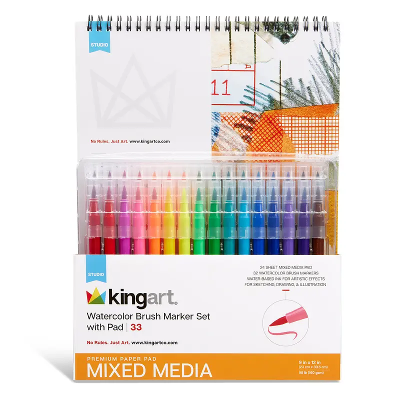 Watercolor Brush Markers with Mixed Media Pad - 33 Pieces