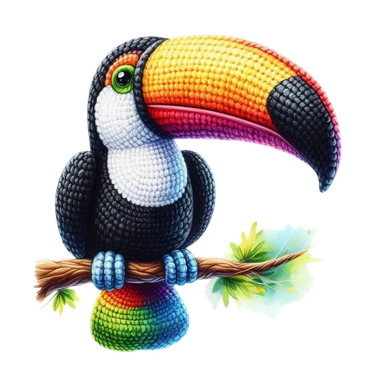 Crochet Animals Toucan Fabric Panel