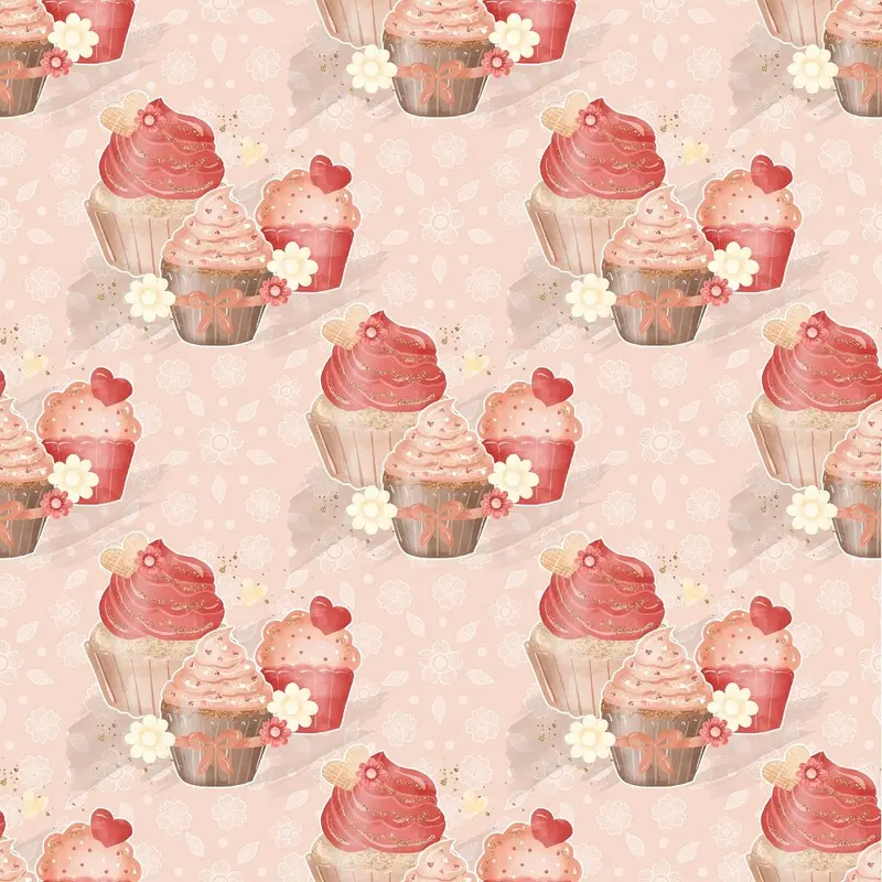 Cupcake Trio on Dainty Floral Fabric - Peach