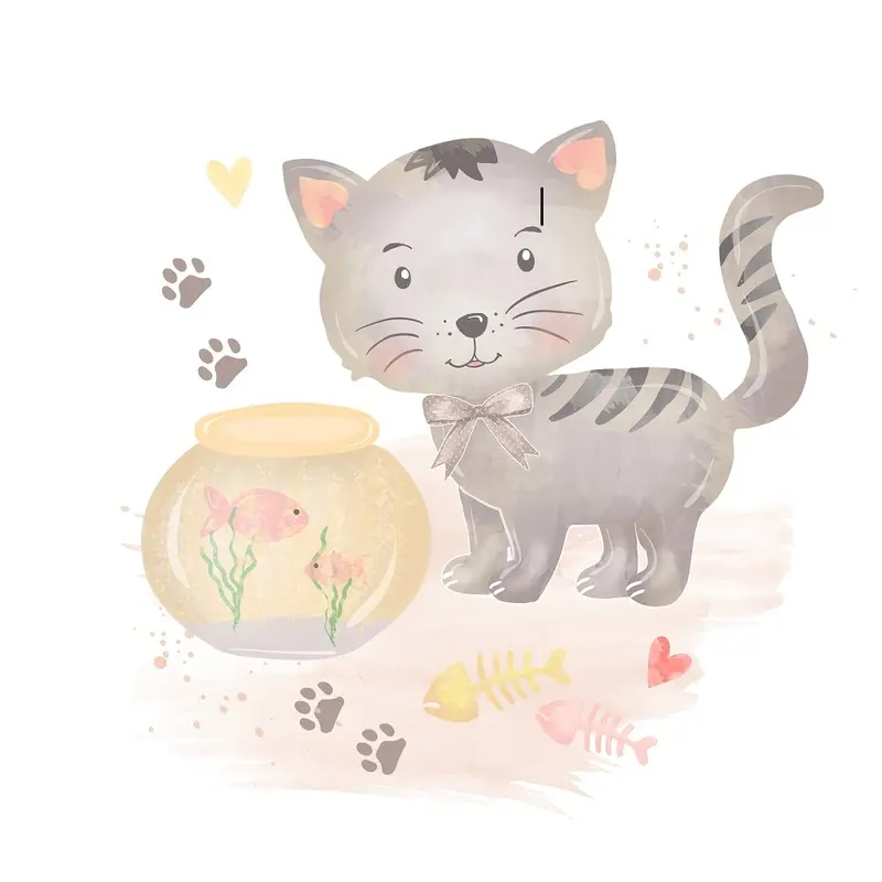 Curious with Fish Bowl Cat Fabric Panel