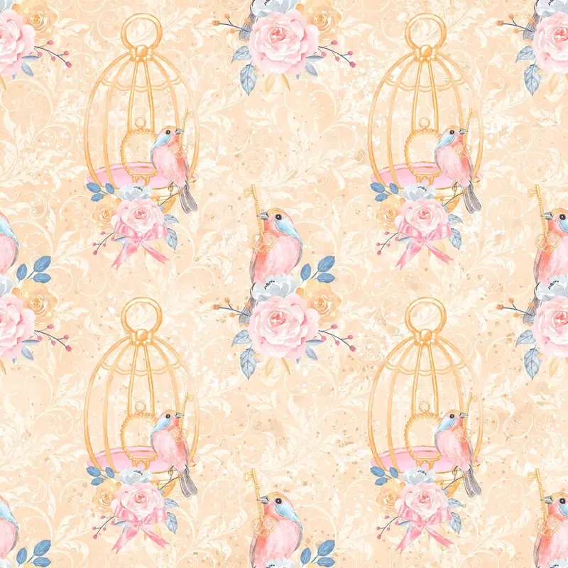 Cute Birds and Flowers Bird Cage Fabric - Yellow