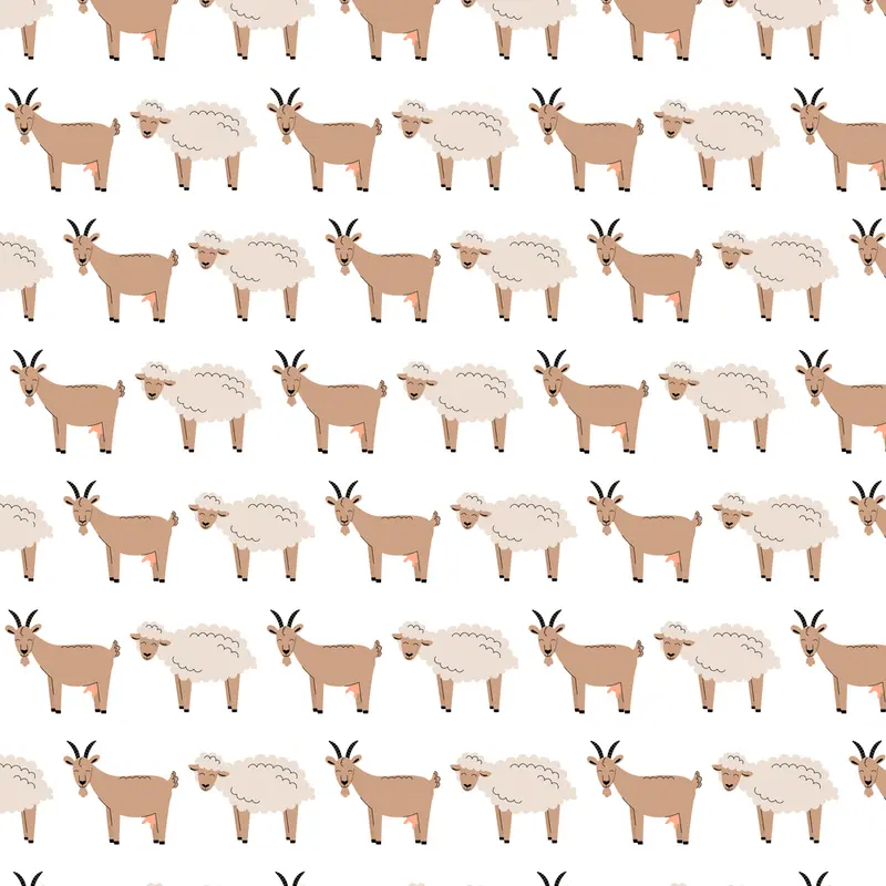 Cute Fluffy Sheep With Goats Fabric - Beige
