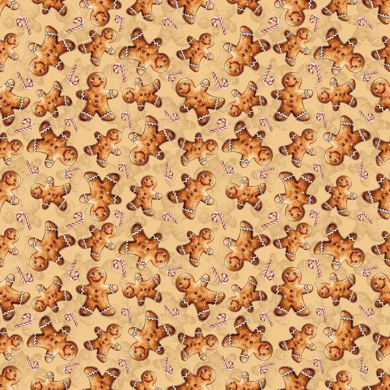 Cute Gingerbread Men Fabric - Tan