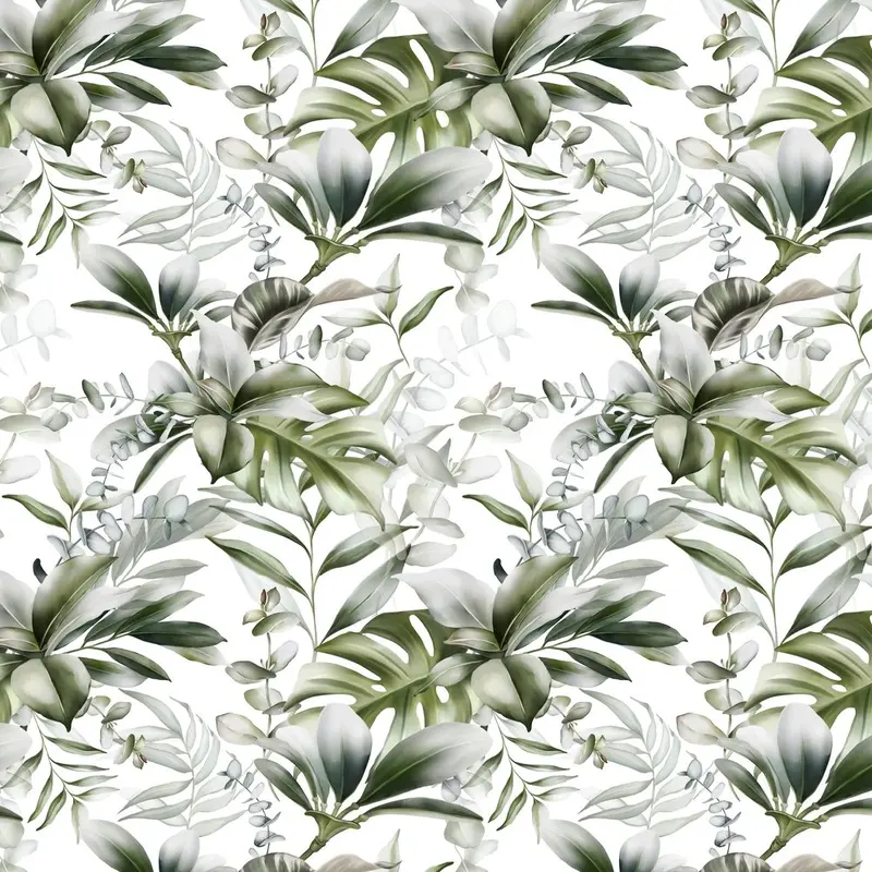 Exotic Jungle Leaves Fabric - White/Green