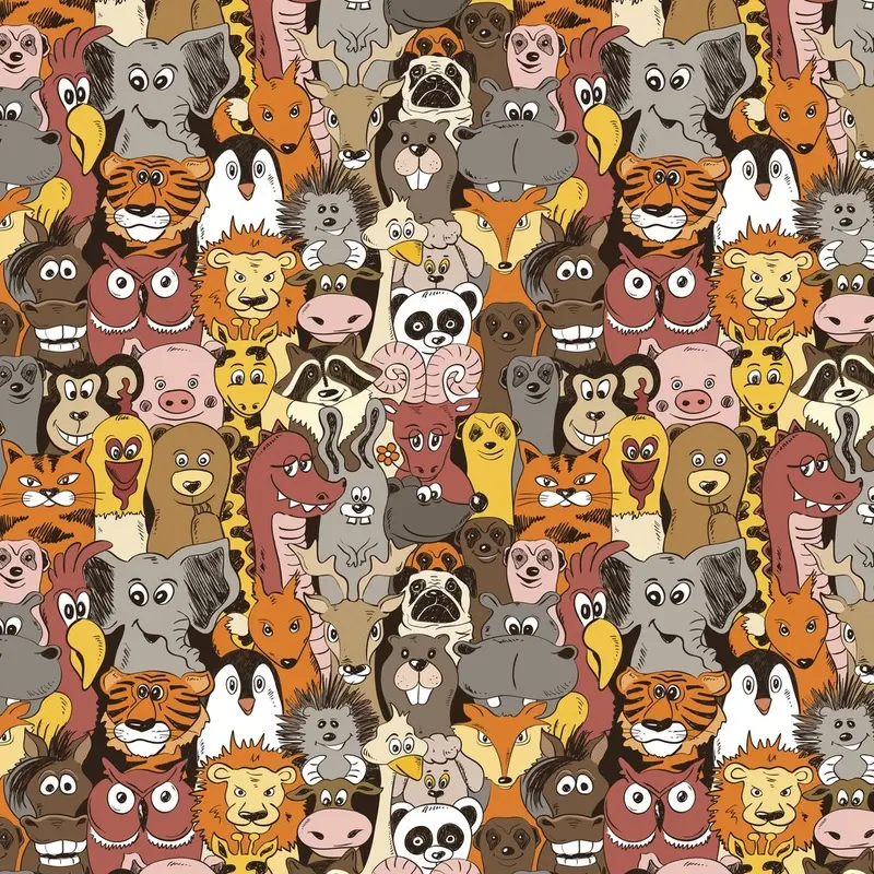 Funny Animal Fabric - Brown/Orange