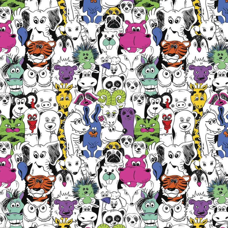 Funny Animal Fabric - White/Multi