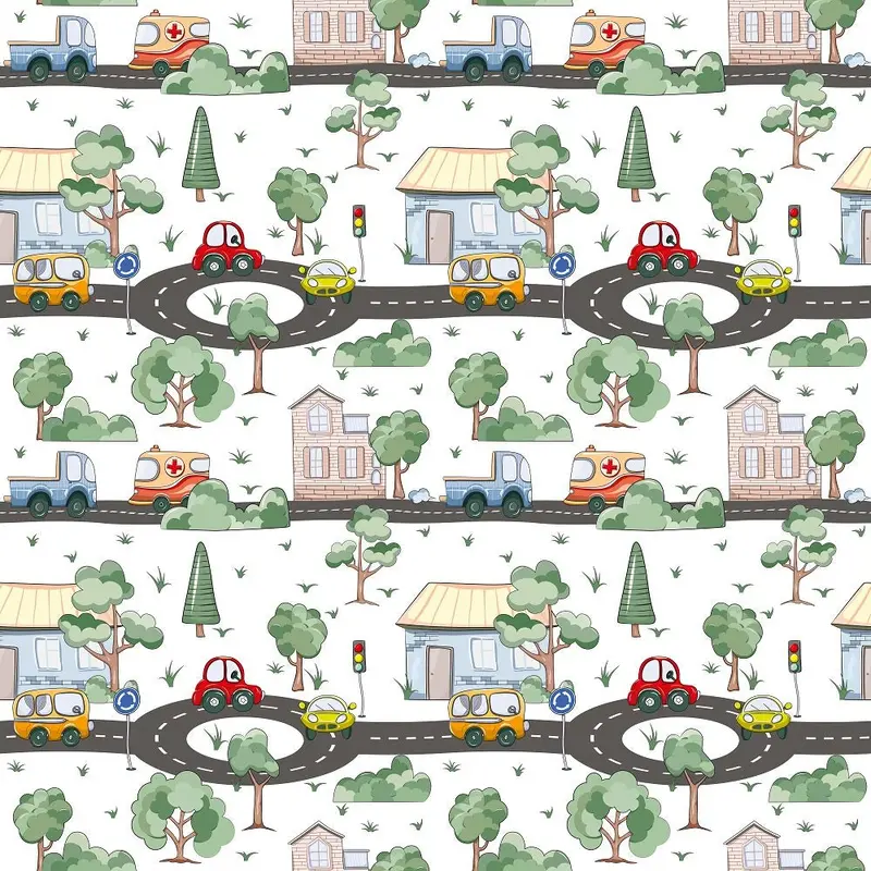 Funny Cars Town Fabric