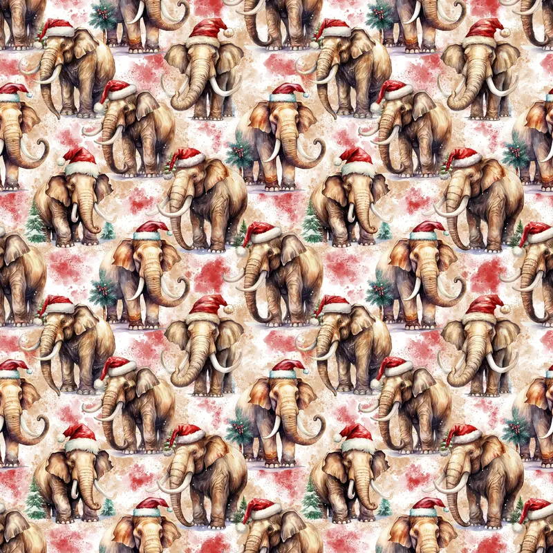 Elephants in Santa Hats Fabric
