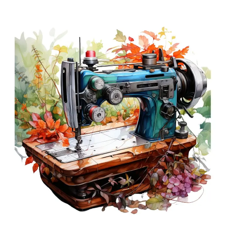 Floral Sewing Machine Vibrant Fabric Panel