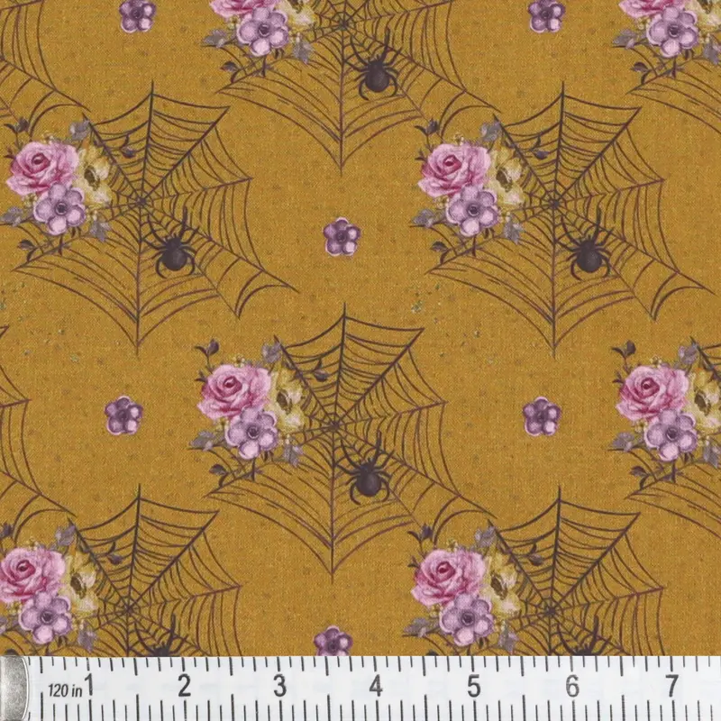 Floral Spider Webs Fabric - Orange