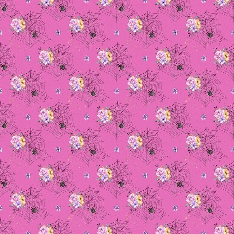 Floral Spider Webs Fabric - Pink
