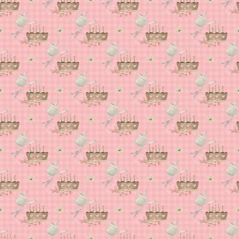 Flower Boxes on Plaid Fabric - Pink