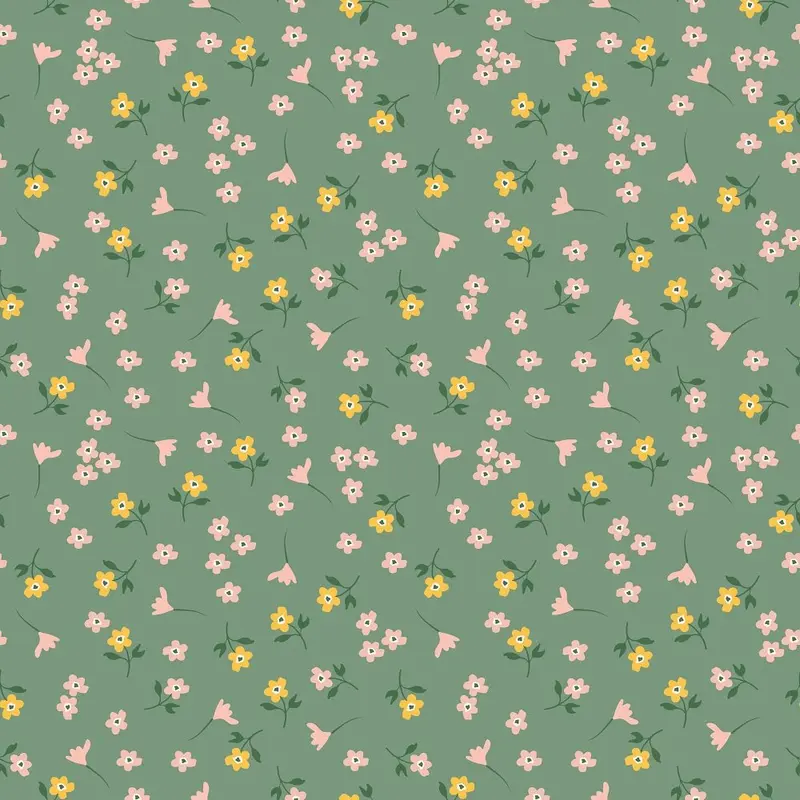 Flower Market Floral Fabric - Green