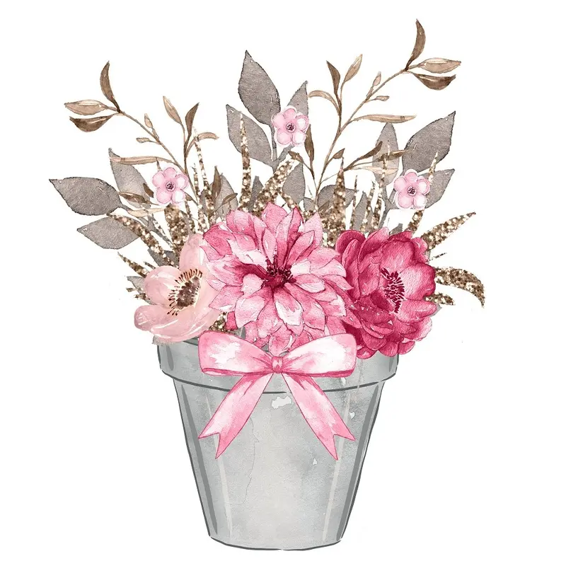 Flower Pot Floral Bouquet Fabric Panel