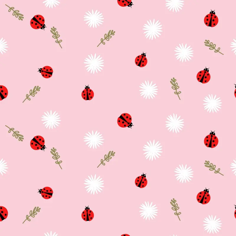 Flowers And Ladybug Fabric - Pink