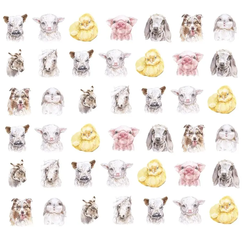 Fluffy Animals on the Farm Allover Fabric - White