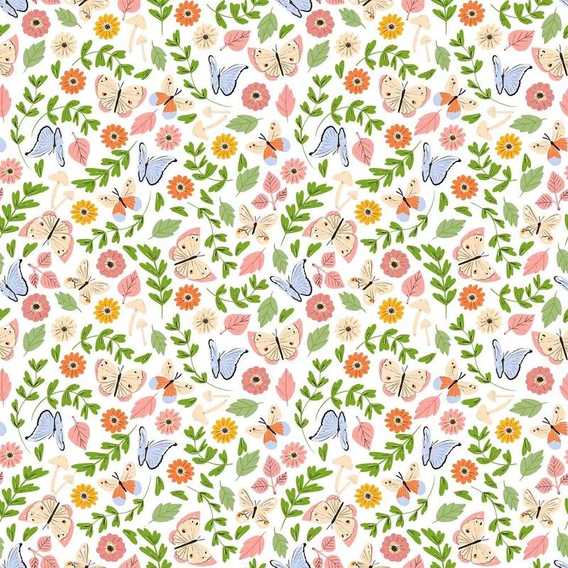 Flutter and Gather Butterflies, Leaves and Flowers Fabric