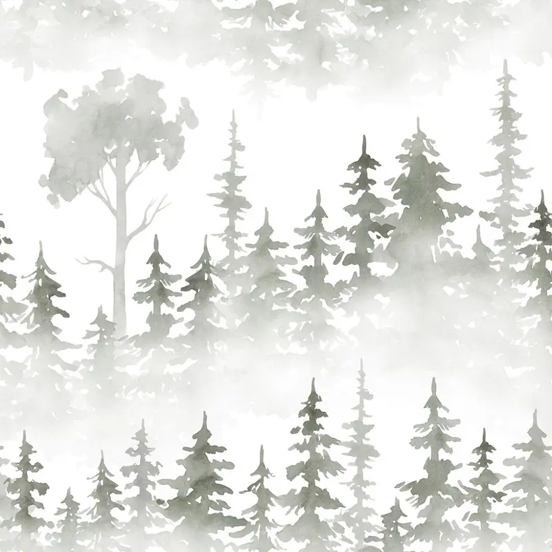 Foggy Forest Watercolor Fabric - Grey