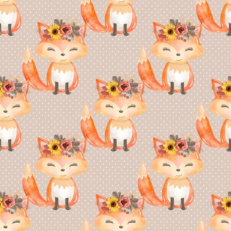 Fox & Floral Crown Fabric - Tan