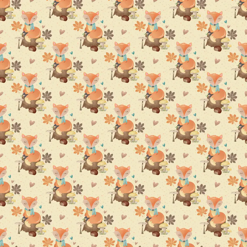 Fox On A Tree Stump Fabric - Tan