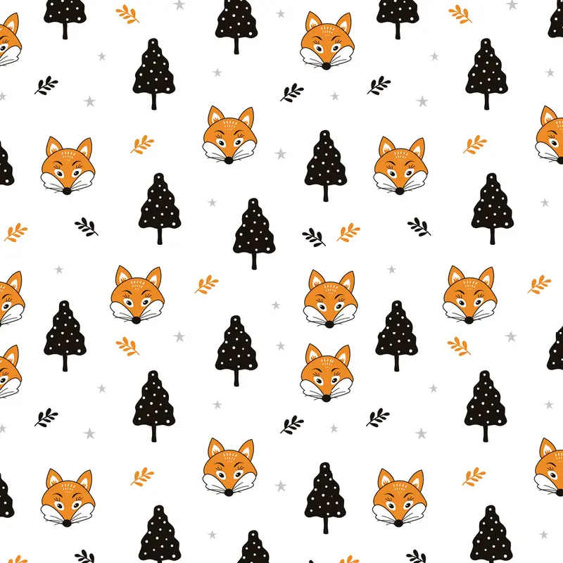 Foxes In The Whimsical Forest Fabric - Black/Orange