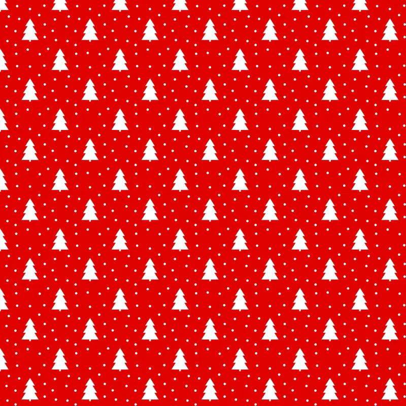 Christmas Tree & Snow Fabric - Red