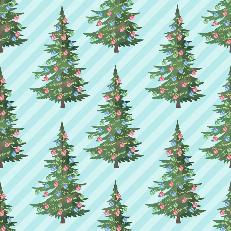Christmas Trees on Diagonal Stripes Fabric - Blue