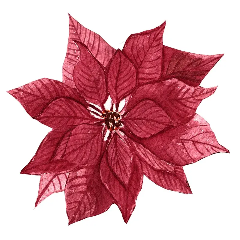 Christmas Trees Red Poinsettia Fabric Panel