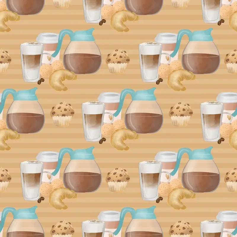 Coffee & Sweets On Stripes Fabric - Brown