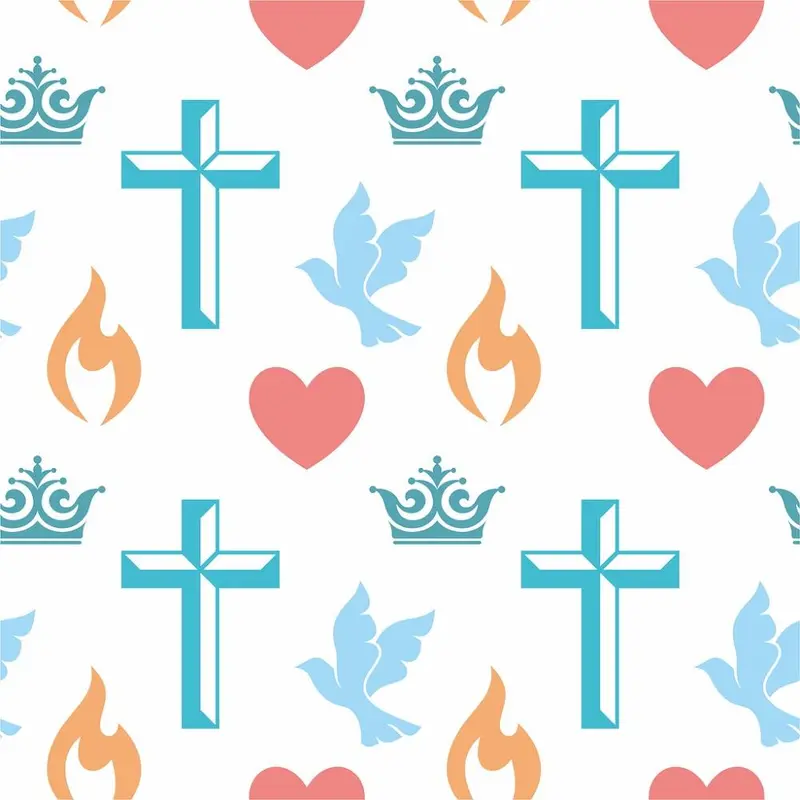 Colorful Christian Symbols Fabric - White