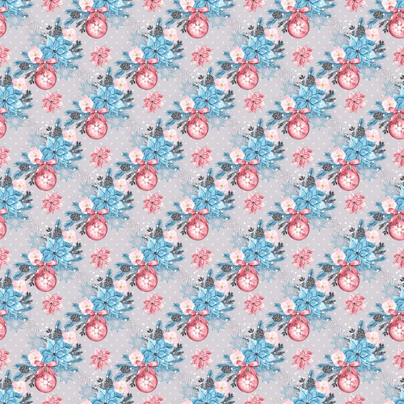 Colorful Ornaments on Polka Dot Fabric - Grey